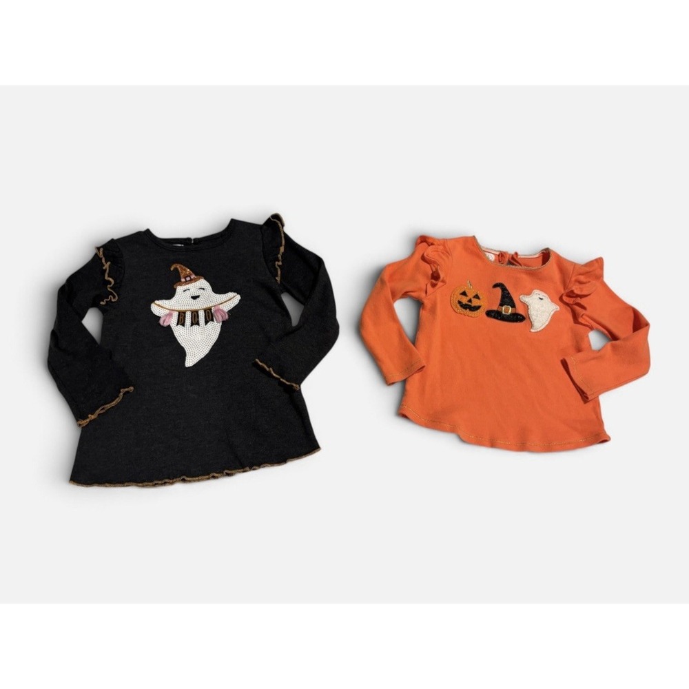 Set Of 2 Mud Pie Toddler Girl Halloween Ghost Long Sleeve Shirts Size 2T-3T